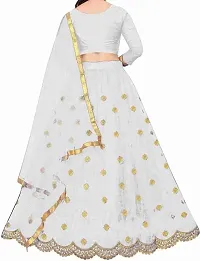 F Plus Fashion Girl's Net Semi-stitched lehenga choli and Dupatta set (10-11 Years, White)-thumb1
