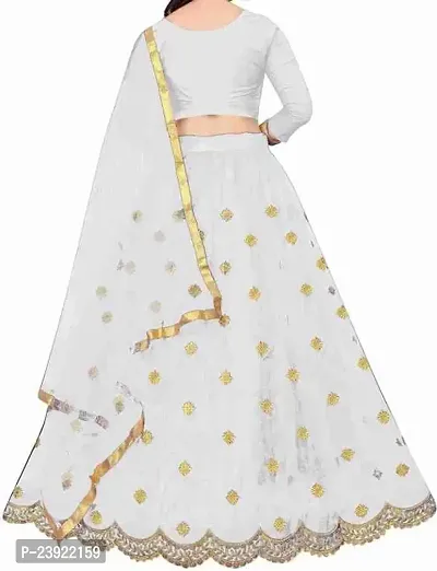 F Plus Fashion Girl's Net Semi-stitched lehenga choli and Dupatta set (10-11 Years, White)-thumb2