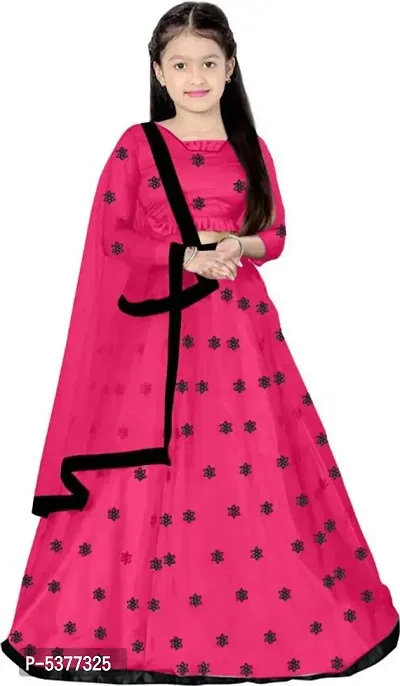 Pink Net Latest Embroidered Girls Party Wear Semi Stitched Lehenga Choli_(Suitable To 3-15 Years Girls)