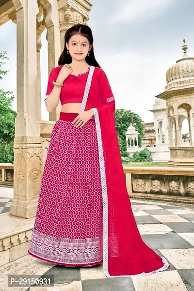 Girls Net Designer Embroidered Wedding Semi Stitched Lehenga Choli_(Suitable to 3-15 Years Girls)Free Size-thumb0