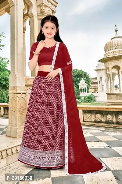 Girls Net Designer Embroidered Wedding Semi Stitched Lehenga Choli_(Suitable to 3-15 Years Girls)Free Size