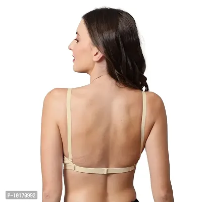 Be-Wild Full Coverage Backless Cotton Bra for Women and Girls/Ladies/Casual/Non-Padded/Everyday/t-Shirt/Fancy/Non Wired/Adjustable/Supported Bra Attached Transparent Strap & Band (40, Skin)