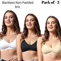 Be-Wild Full Coverage Non Padded Backless Transparent Strap Bra for Women and Girls/Ladies/Black/Cotton/Casual/t-Shirts/Everyday/Regular/Bras (Pack of - 3) (C, White : Black : Skin, 40)-thumb1