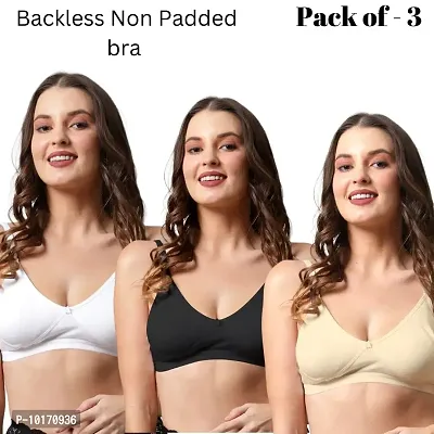 Be-Wild Full Coverage Non Padded Backless Transparent Strap Bra for Women and Girls/Ladies/Black/Cotton/Casual/t-Shirts/Everyday/Regular/Bras (Pack of - 3) (C, White : Black : Skin, 40)-thumb2