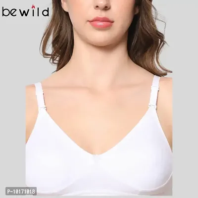 BEWILD Full Coverage Backless Cotton Bra for Women and Girls/Ladies/Casual/Padded/Everyday/t-Shirt/Fancy/Non Wired/Adjustable/Supported Bra Attached Transparent Strap & Band (B, White, 40)-thumb5