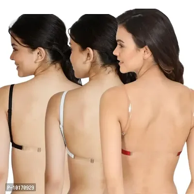 Be-Wild Full Coverage Non Padded Backless Transparent Strap Bra for Women and Girls/Ladies/Black/Cotton/Casual/t-Shirts/Everyday/Regular/Bras (Pack of - 3) (C, Assorted, 40)