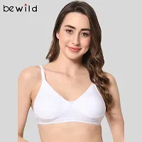 BEWILD Full Coverage Backless Cotton Bra for Women and Girls/Ladies/Casual/Padded/Everyday/t-Shirt/Fancy/Non Wired/Adjustable/Supported Bra Attached Transparent Strap & Band (B, White, 40)-thumb3