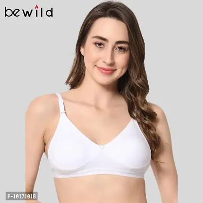 BEWILD Full Coverage Backless Cotton Bra for Women and Girls/Ladies/Casual/Padded/Everyday/t-Shirt/Fancy/Non Wired/Adjustable/Supported Bra Attached Transparent Strap & Band (B, White, 40)-thumb4