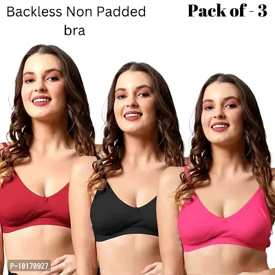 Be-Wild Full Coverage Non Padded Backless Transparent Strap Bra for Women and Girls/Ladies/Black/Cotton/Casual/t-Shirts/Everyday/Regular/Bras (Pack of - 3) (B, Pink : Black : Maroon, 42)-thumb2
