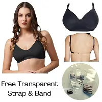 Be-Wild Full Coverage Backless Cotton Bra for Women and Girls/Ladies/Casual/Non-Padded/Everyday/t-Shirt/Fancy/Non Wired/Adjustable/Supported Bra Attached Transparent Strap & Band (34, Black)-thumb3