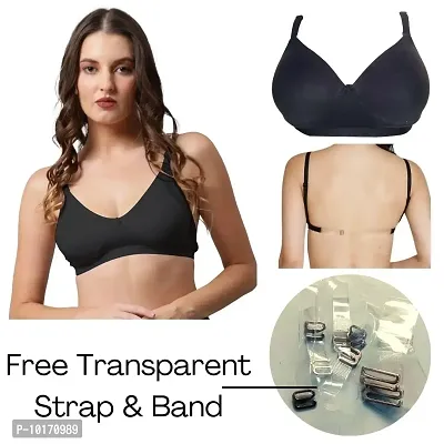 Be-Wild Full Coverage Backless Cotton Bra for Women and Girls/Ladies/Casual/Non-Padded/Everyday/t-Shirt/Fancy/Non Wired/Adjustable/Supported Bra Attached Transparent Strap & Band (34, Black)-thumb4