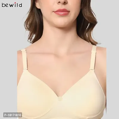 BEWILD Full Coverage Backless Cotton Bra for Women and Girls/Ladies/Casual/Padded/Everyday/t-Shirt/Fancy/Non Wired/Adjustable/Supported Bra Attached Transparent Strap & Band (B, Skin, 36)-thumb3