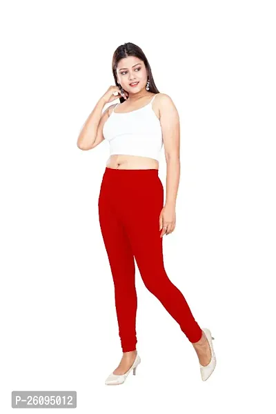 Ultra-soft Stretchable Red Solid Cotton Leggings For Women-thumb0