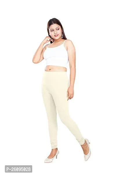 Ultra-soft Stretchable Beige Solid Cotton Leggings For Women