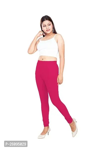 Ultra-soft Stretchable Pink Solid Cotton Leggings For Women