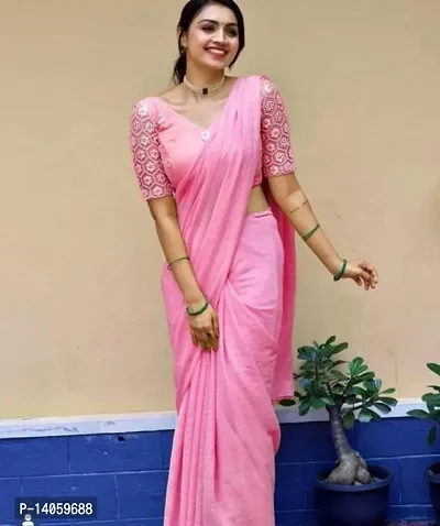 Stylish Chiffon Pink Solid Saree with Blouse piece-thumb0