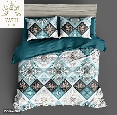 Comfortable Polycotton Double Printed Queen 1 Bedsheet + 2 Pillowcovers