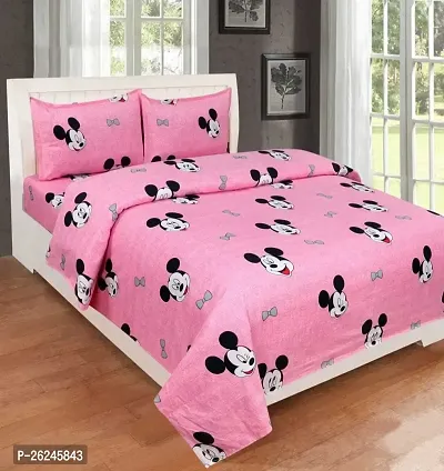 Comfortable Cotton Flat Printed Double 1 Bedsheet + 2 Pillowcovers