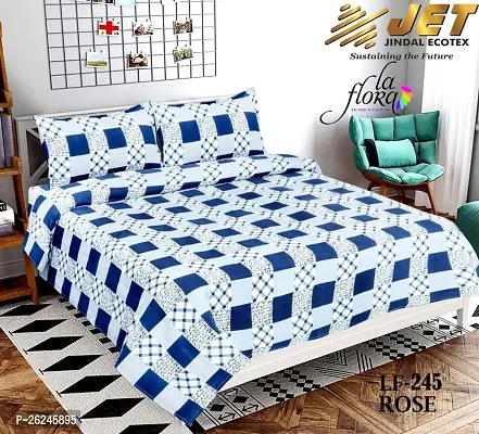 Comfortable Polycotton Flat Printed Queen 1 Bedsheet + 2 Pillowcovers-thumb0