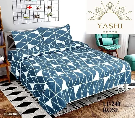 Comfortable Polycotton Double Printed Queen 1 Bedsheet + 2 Pillowcovers-thumb0