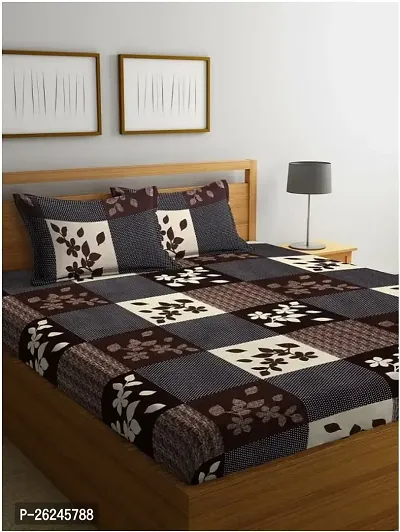 Comfortable Polycotton Flat Printed King 1 Bedsheet + 2 Pillowcovers