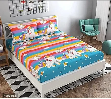 Comfortable Cotton Flat Printed King 1 Bedsheet + 2 Pillowcovers