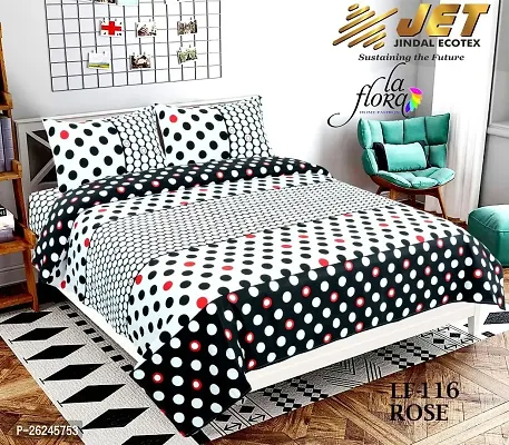 Comfortable Cotton Flat Printed Queen 1 Bedsheet + 2 Pillowcovers-thumb0