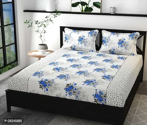 Comfortable Cotton Flat Printed Double 1 Bedsheet + 2 Pillowcovers-thumb0