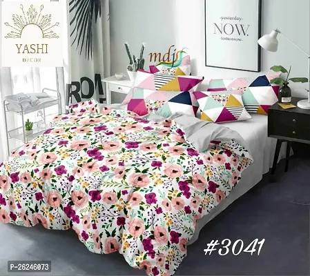 Comfortable Cotton Double Printed Queen 1 Bedsheet + 2 Pillowcovers-thumb0