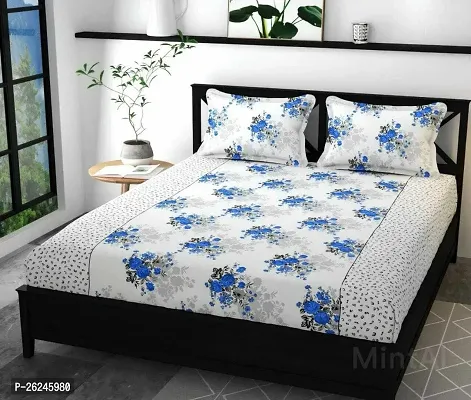 Comfortable Polycotton Double Printed Queen 1 Bedsheet + 2 Pillowcovers-thumb0