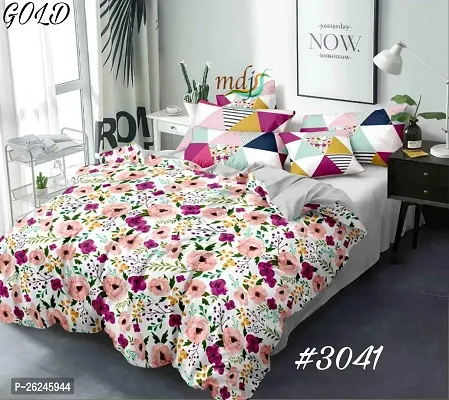 Comfortable Polycotton Double Printed Queen 1 Bedsheet + 2 Pillowcovers-thumb0