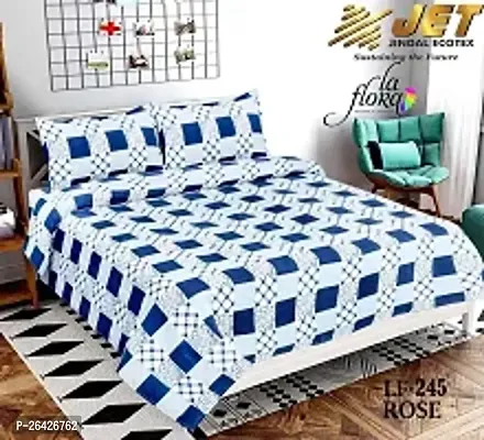 Comfortable Polycotton Flat Printed Queen 1 Bedsheet + 2 Pillowcovers-thumb0