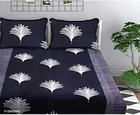 Comfortable Cotton Flat Printed Queen 1 Bedsheet + 2 Pillowcovers-thumb0