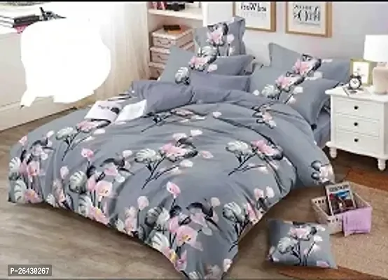 Comfortable Cotton Flat Printed Queen 1 Bedsheet + 2 Pillowcovers