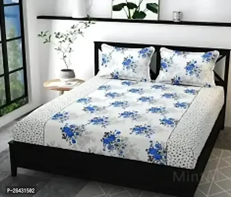 Comfortable Polycotton Flat Printed Queen 1 Bedsheet + 2 Pillowcovers-thumb0