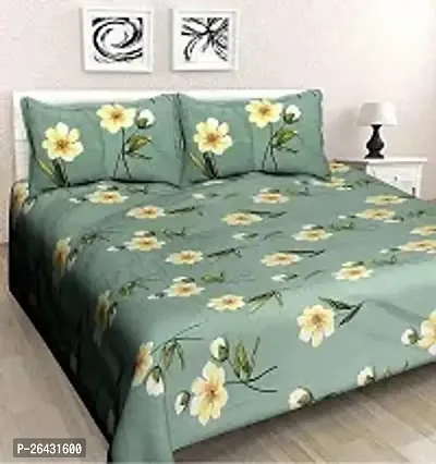 Comfortable Cotton Flat Printed King 1 Bedsheet + 2 Pillowcovers