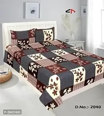 Comfortable Polycotton Flat Printed Queen 1 Bedsheet + 2 Pillowcovers-thumb0