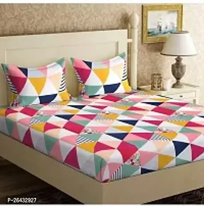 Comfortable Cotton Flat Printed Double 1 Bedsheet + 2 Pillowcovers