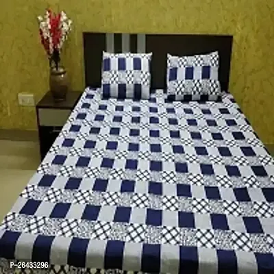 Comfortable Polycotton Flat Printed Double 1 Bedsheet + 2 Pillowcovers