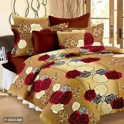 Comfortable Microfiber Double Printed Double 1 Bedsheet + 2 Pillowcovers-thumb0