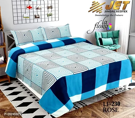 Comfortable Polycotton Double Printed Queen 1 Bedsheet + 2 Pillowcovers-thumb2