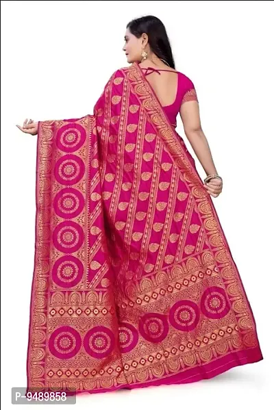 Kesariya Women's Zari Saree with Blouse (KE_Ovel_Pink)-thumb4