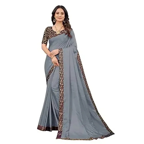 Kesariya Women's Solid Saree with Blouse (KE_Rashmi_Grey)