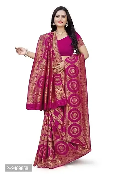 Kesariya Women's Zari Saree with Blouse (KE_Ovel_Pink)-thumb3