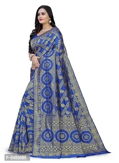 Kesariya Women's Zari Saree with Blouse (KE_Ovel_Blue)-thumb2