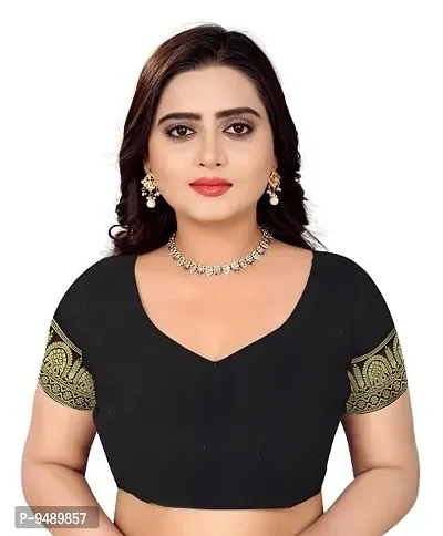 Kesariya Women's Zari Saree with Blouse (KE_Ovel_Black)-thumb5