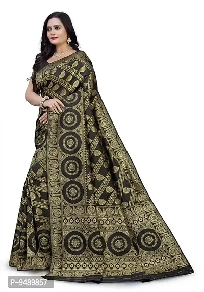 Kesariya Women's Zari Saree with Blouse (KE_Ovel_Black)-thumb2