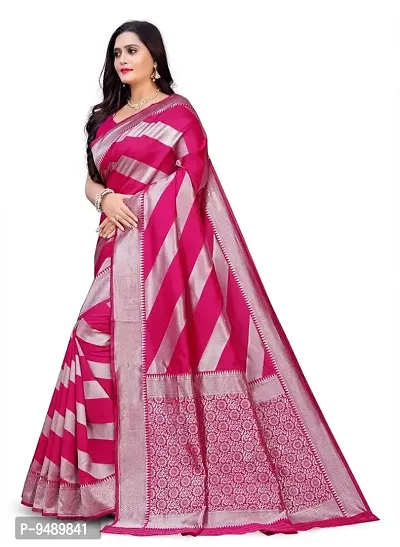 Kesariya Women's Zari Saree with Blouse (KE_Leriya_Pink)-thumb4