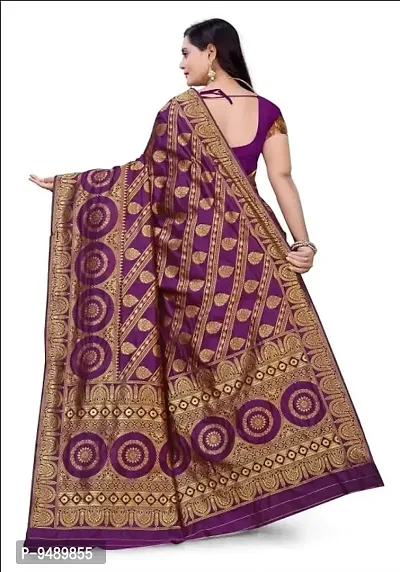 Kesariya Women's Zari Saree with Blouse (KE_Ovel_Purple)-thumb4