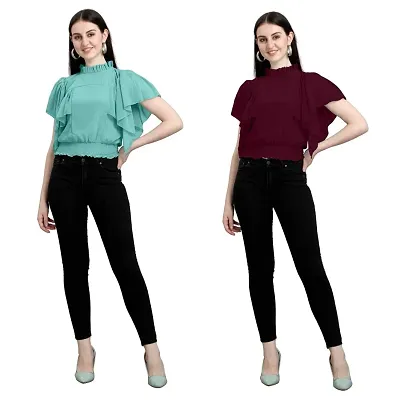 Kesariya Women's Solid Top (KE_C_Crop-Top_Pink & NavyBlue_L)